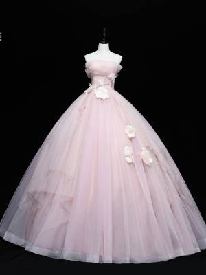 Pink Tulle Lace With Applique Long Prom Sweet 16 Dress