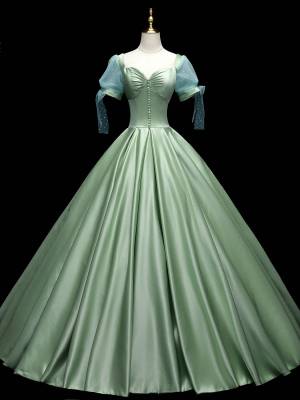 Green Satin Sweetheart Ball Gown Long Prom Sweet 16 Dress