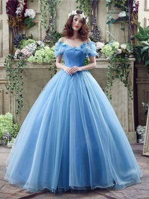 Off-the-shoulder Long Blue Prom Sweet 16 Dress