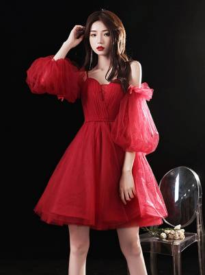 Red Tulle Sweetheart Short/Mini Prom Homecoming Dress