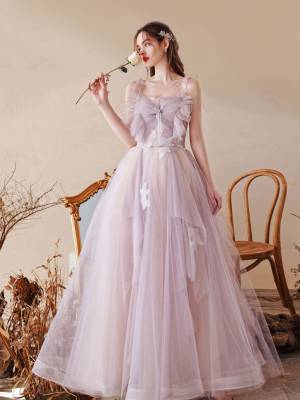 Tulle Lace A-line Unique Long Prom Formal Party Dress