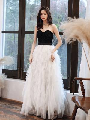 White Tulle Sweetheart Long Prom Formal Evening Dress