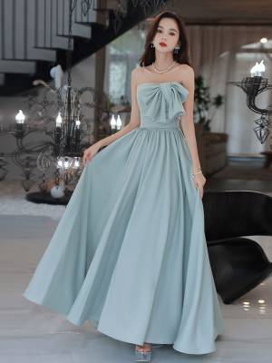 Blue Simple Backless Long Prom Bridesmaid Dress