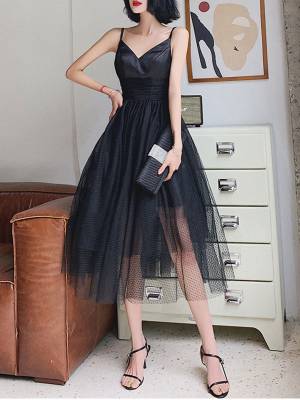 Black Tulle V-neck Short/Mini Prom Homecoming Dress