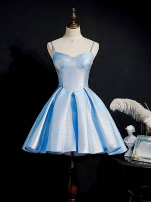 Blue Satin Sweetheart Short/Mini Simple Prom Homecoming Dress