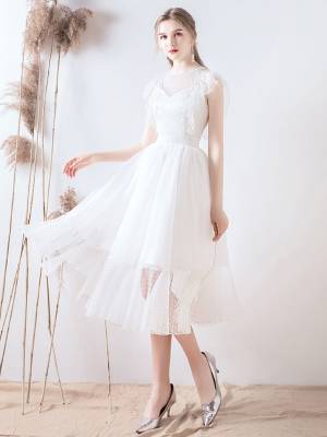 White Tulle Lace Short/Mini Prom Bridesmaid Dress