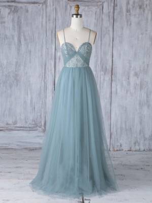Green Tulle Lace Sweetheart Simple Long Prom Evening Dress