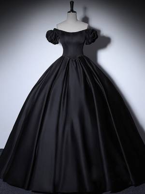 Black Satin Ball Gown Long Prom Formal Sweet 16 Dress