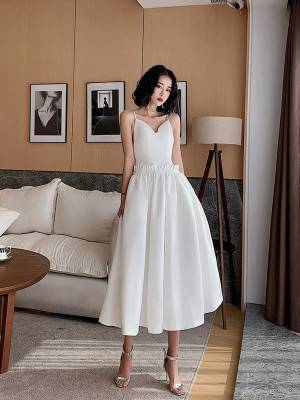White Satin Short/Mini Prom Evening Dress