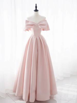 Pink Satin Simple Long Prom Bridesmaid Dress