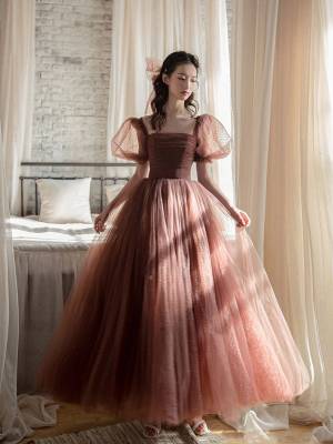 Brown Tulle Tea-length Elegant Retro Prom Dress