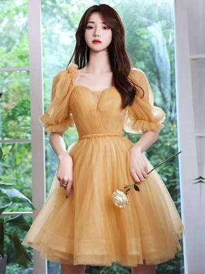 Yellow Tulle Short/Mini Prom Homecoming Dress