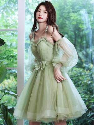Cute Green Tulle Short/Mini Prom Homecoming Dress
