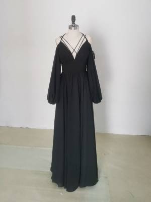 Black Chiffon A-line Simple Long Prom Evening Dress