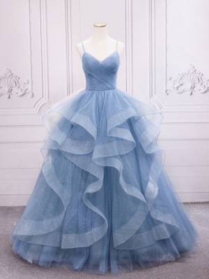 Blue Tulle Long Prom Sweet 16 Dress