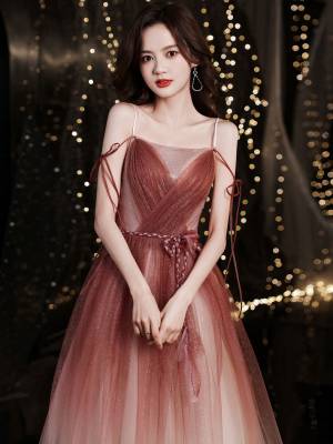 Burgundy Tulle Simple Long Prom Formal Dress