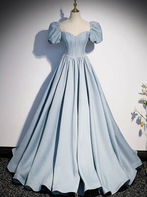 Blue Satin Long Prom Sweet 16 Dress