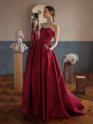 Burgundy Satin Simple Long Prom Evening Dress