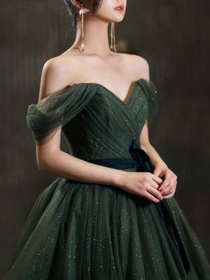 Green Tulle Sweetheart Simple Long Prom Bridesmaid Dress