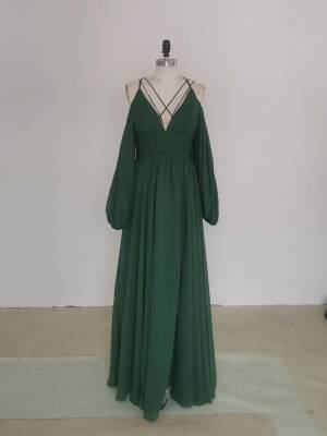 Green Chiffon A-line Simple Long Prom Bridesmaid Dress