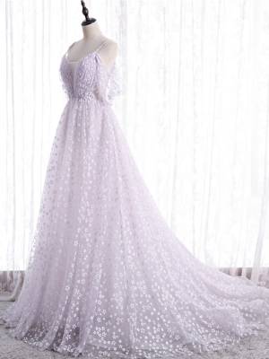 Purple Tulle Off-the-shoulder Long Prom Evening Dress