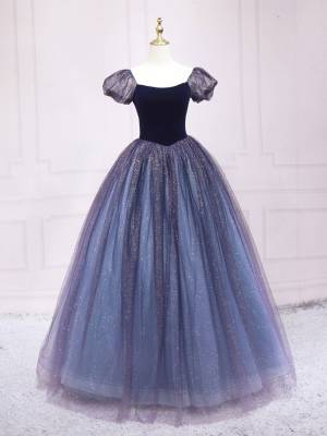 Purple/Shiny Purple Tulle Ball Gown Long Prom Formal Sweet 16 Dress