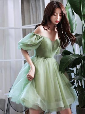 Pretty Green Tulle Short/Mini Homecoming Dress