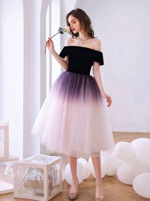Purple Tulle Off-the-shoulder Short/Mini Prom Homecoming Dress