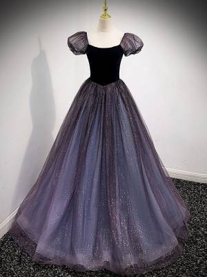 Purple Tulle Long Prom Evening Dress