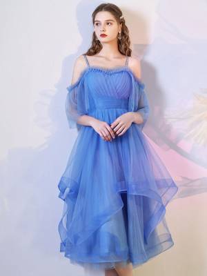 Blue Tulle Short/Mini Simple Prom Homecoming Dress
