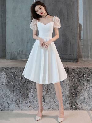 White Satin Short/Mini Prom Homecoming Dress