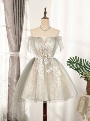 Gray Tulle Lace Short/Mini Cute Prom Homecoming Dress