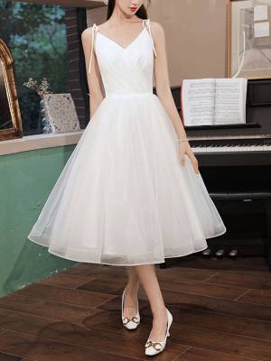 Cute White V-neck Short Homecoming Dress