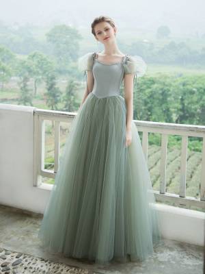 Green Tulle Simple Long Prom Evening Dress