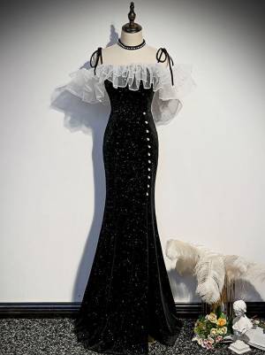 Black Long Mermaid Prom Evening Dress
