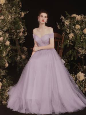 Purple Tulle With Sequin Long Prom Formal Dress