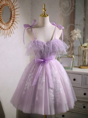Purple Tulle Lace Sweetheart A-line Short/Mini Prom Homecoming Dress