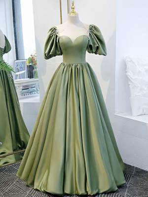 Simple Square Green Satin Long Prom Dress