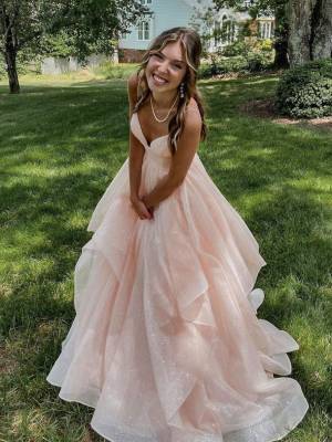 Sexy A Line Straps Tulle Sequin Prom Formal Dress