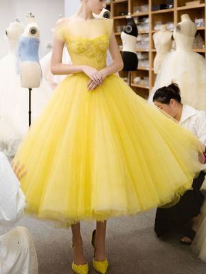 Yellow Tulle With Beads Short/Mini Prom Homecoming Dress