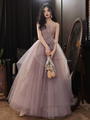 Pink Tulle Long Prom Sweet 16 Dress