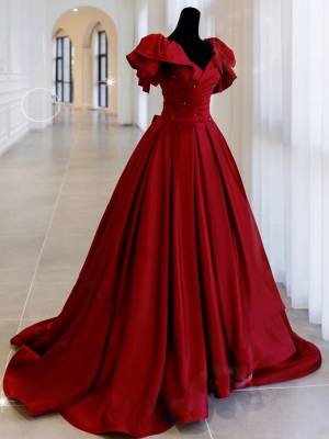 Simple Off Shoulder Burgundy Satin Long Evening Dress