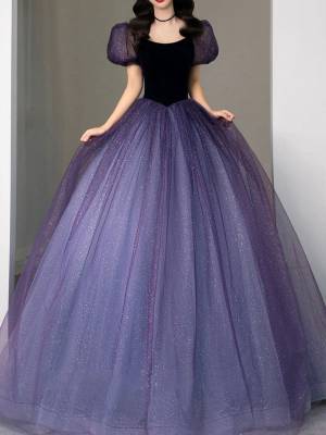 Purple Tulle Long Prom Sweet 16 Dress