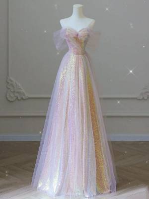 Tulle Sweetheart With Sequin Unique Long Prom Party Dress
