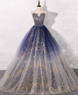 Unique Tulle Lace A Line Long Prom Formal Dress