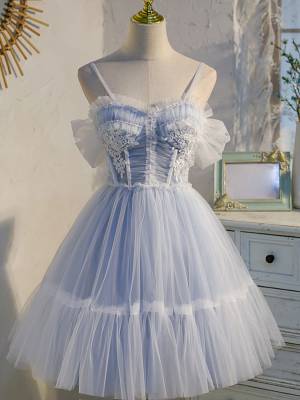 Blue Tulle Lace Sweetheart Short/Mini Prom Homecoming Dress