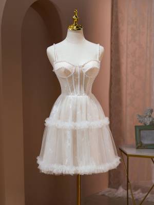 Champagne Tulle Lace Short/Mini Cute Prom Homecoming Dress