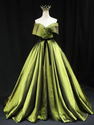Green Satin A-line Long Prom Formal Party Dress