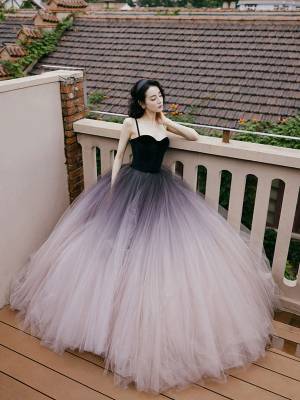 Unique Tulle Sweetheart Long Spaghetti Straps Prom Formal Evening Dress