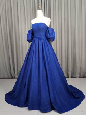 Blue A-line With Denim Unique Long Prom Evening Dress